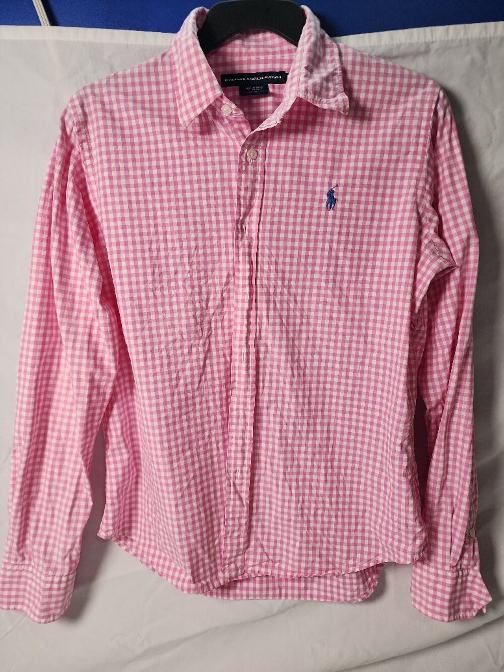 Ralph Lauren Sport Women Size 12 Pink Gingham Long Sleeve Button Up Shirt Pony